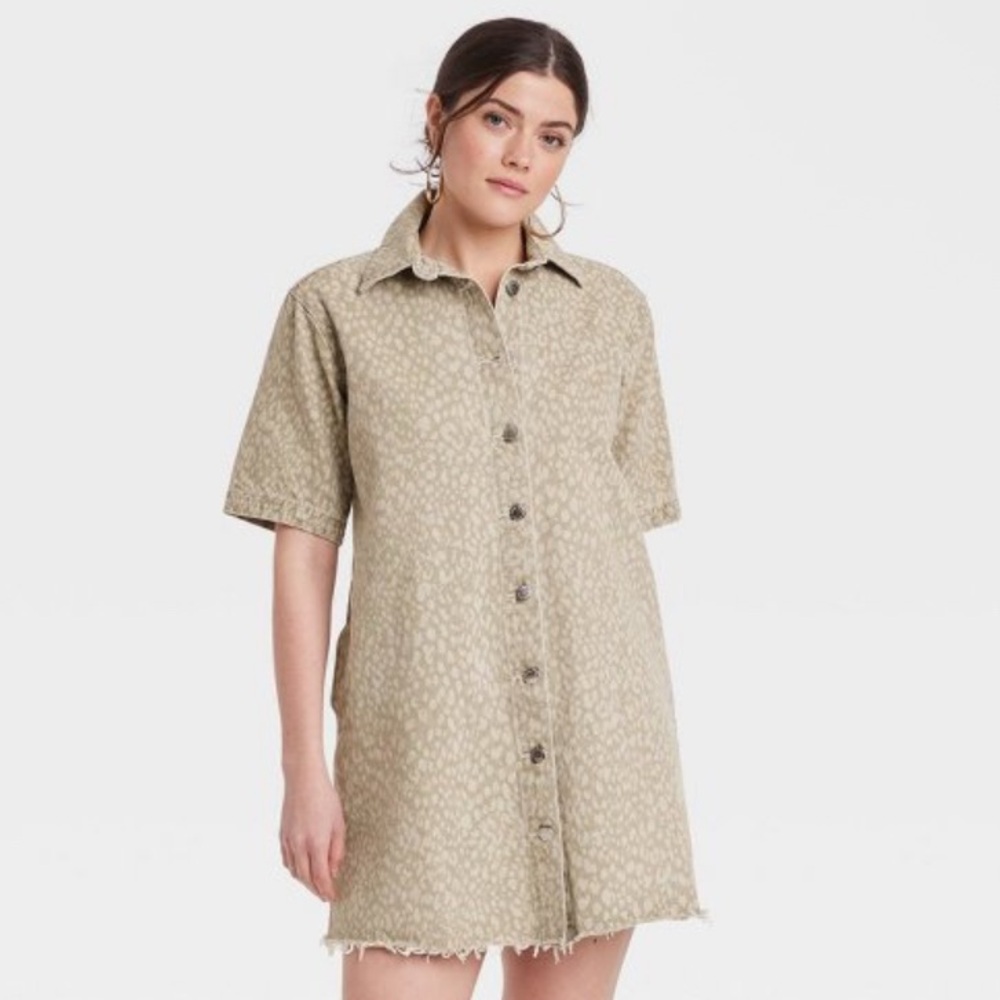 Universal Thread Animal Print Button-Up Dress (35 1/2 inches in Length